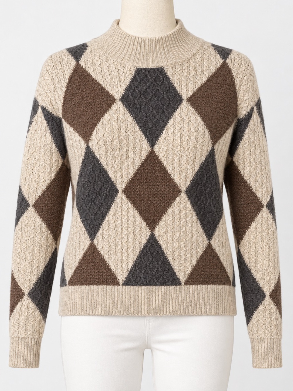 Hemisphere Wool Cashmere Argyle Knit Sweater Size 34
